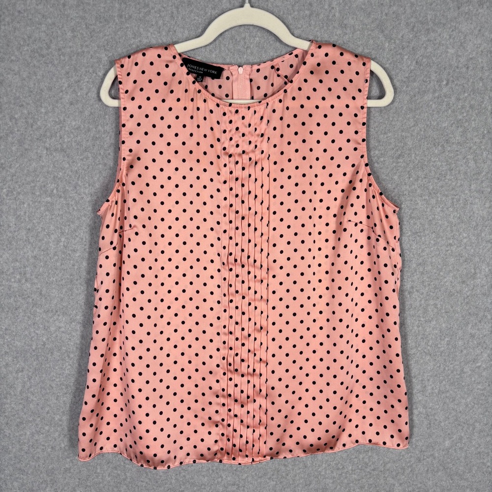 Jones New York Satin Polka Dot Cami Tank Blouse‎ Size 14 Pink Preppy Coquette